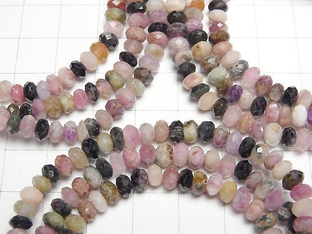 [Video]High Quality! Multicolor Tourmaline AA+ Faceted Button Rondelle 5x5x3mm Bracelet