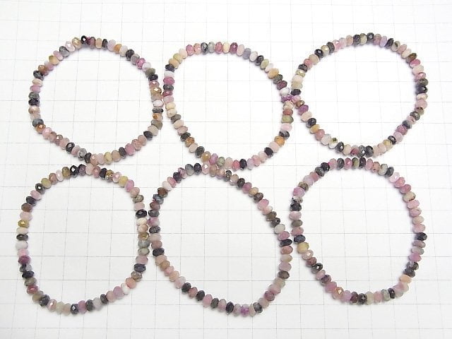 [Video]High Quality! Multicolor Tourmaline AA+ Faceted Button Roundel 5x5x3mm Bracelet