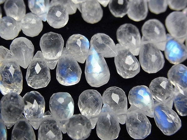 [Video]High Quality Rainbow Moonstone AAA- Drop Faceted Briolette 1strand beads (aprx.7inch/18cm)