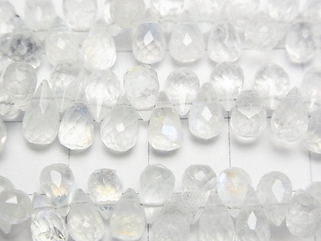 [Video]High Quality Rainbow Moonstone AAA- Drop Faceted Briolette 1strand beads (aprx.7inch/18cm)