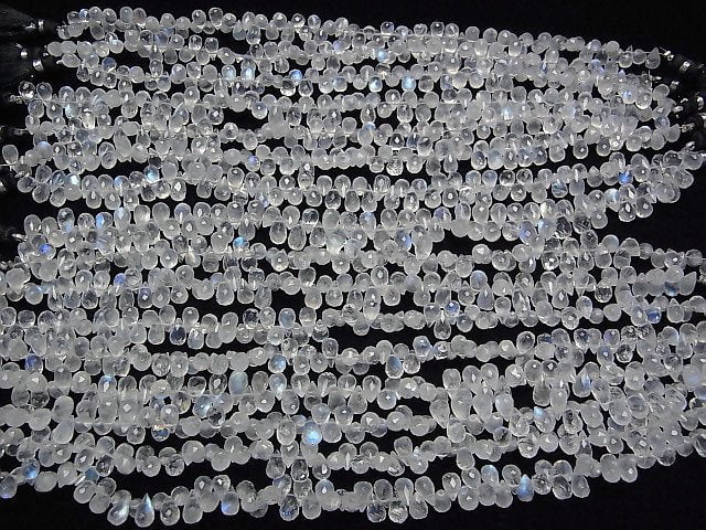 [Video]High Quality Rainbow Moonstone AAA- Drop Faceted Briolette 1strand beads (aprx.7inch/18cm)