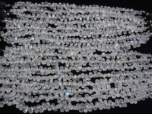 [Video]High Quality Rainbow Moonstone AAA- Drop Faceted Briolette half or 1strand beads (aprx.8inch/20cm)