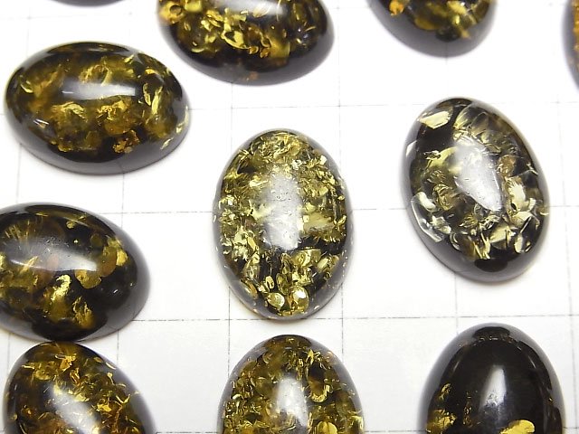 [Video] Cracked Black color Amber Oval Cabochon 18x13mm 1pc