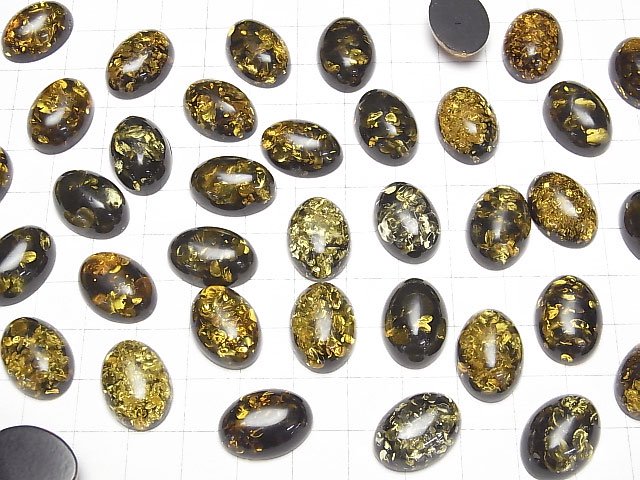 [Video] Cracked Black color Amber Oval Cabochon 18x13mm 1pc