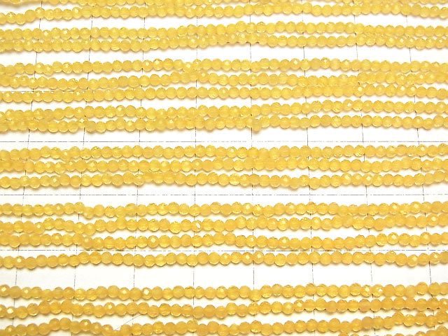 [Video]High Quality! Yellow color Jade Faceted Round 2mm 1strand beads (aprx.12inch/29cm)