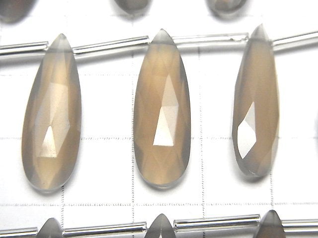 [Video] Gray Onyx AAA Pear shape Faceted Briolette 24x8mm half or 1strand (8pcs )