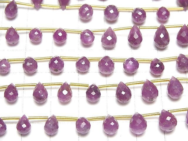 [Video] Unheated Star Ruby AA++ Drop Faceted Briolette half or 1strand beads (aprx.7inch/18cm)