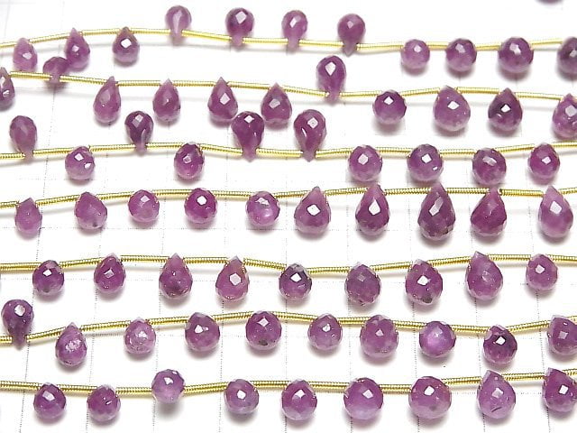 [Video] Unheated Star Ruby AA++ Drop Faceted Briolette half or 1strand beads (aprx.7inch/18cm)