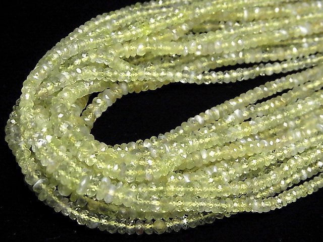 [Video]High Quality! Chrysoberyl Cat's EyeAAA- Faceted Button Roundel half or 1strand beads (aprx.16inch/40cm)