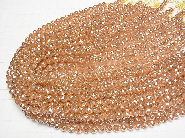 [Video] Crack Champagne Aura Crystal Quartz AAA 64Faceted Round 6mm half or 1strand beads (aprx.15inch/38cm)