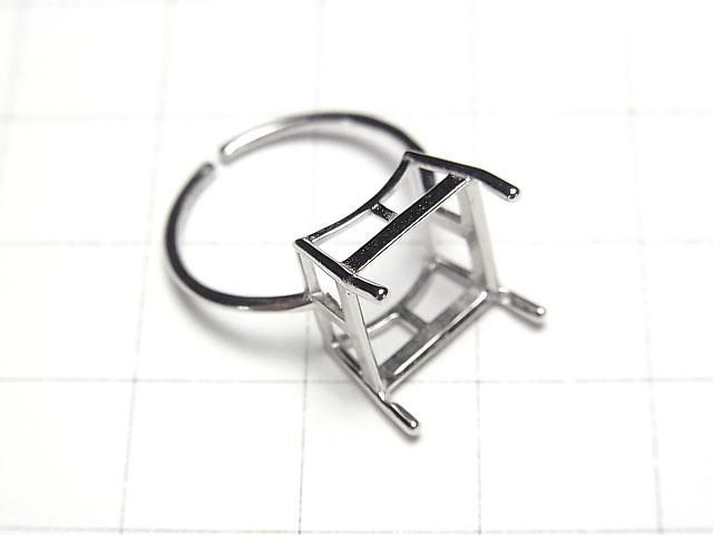 [Video] Silver925 Ring Frame (Prong Setting) Square Faceted 10.5mm Rhodium Plated One Size Fits All 1pc