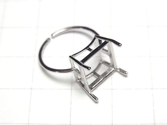 Silver925 Ring Frame (Prong Setting) Square Faceted 10.5mm Rhodium Plated Free Size 1pc