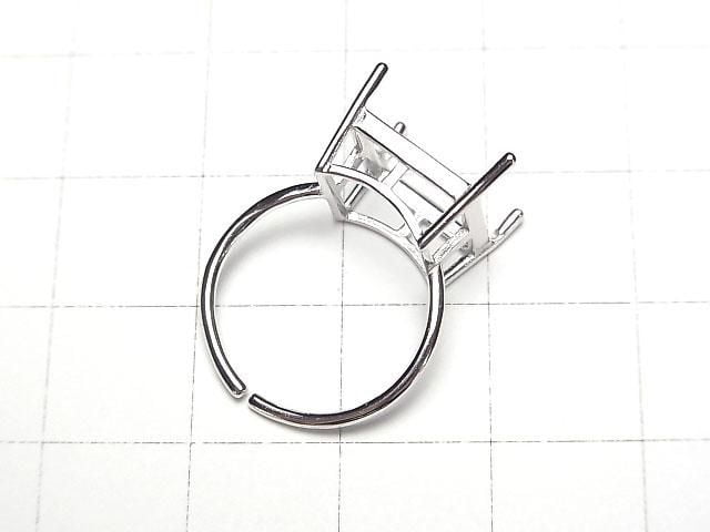 [Video] Silver925 Ring Frame (Prong Setting) Square Faceted 10.5mm Rhodium Plated One Size Fits All 1pc