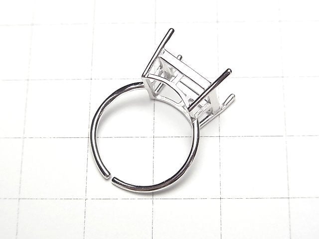 Silver925 Ring Frame (Prong Setting) Square Faceted 10.5mm Rhodium Plated Free Size 1pc