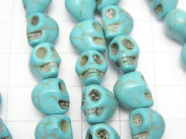 Magnesite Turquoise Skull 10x8x9mm 1strand beads (aprx.15inch/37cm)