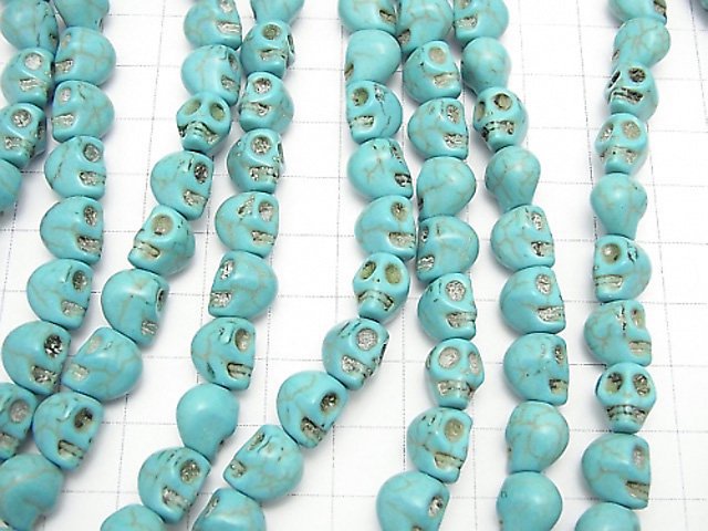 Magnesite Turquoise Skull 10x8x9mm 1strand beads (aprx.15inch/37cm)