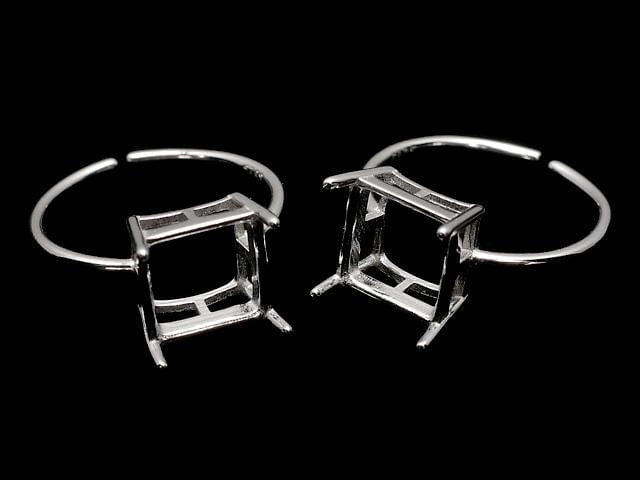 [Video] Silver925 Ring Frame (Prong Setting) Square Faceted 8mm Rhodium Plated One Size Fits All 1pc