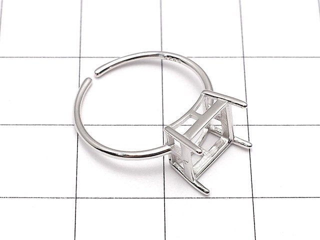 [Video]Silver925 Ring Frame (Prong Setting) Square Faceted 8.3mm Rhodium Plated Free Size 1pc