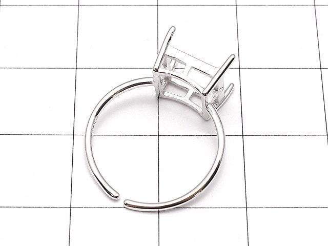 [Video]Silver925 Ring Frame (Prong Setting) Square Faceted 8.3mm Rhodium Plated Free Size 1pc