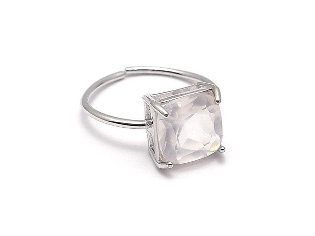 [Video]Silver925 Ring Frame (Prong Setting) Square Faceted 8.3mm Rhodium Plated Free Size 1pc