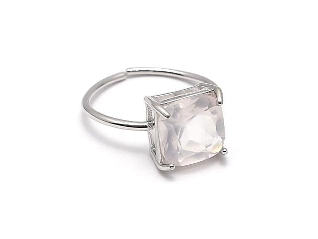 [Video] Silver925 Ring Frame (Prong Setting) Square Faceted 8mm Rhodium Plated One Size Fits All 1pc