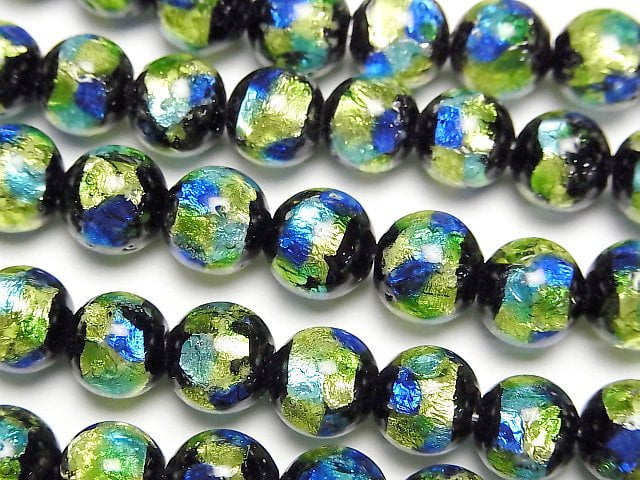 [Video] Lampwork Beads Round 8mm [Blue x Yellow/Luminous type] 1/4 or 1strand beads (aprx.15inch/36cm)