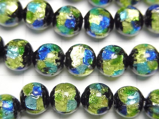 [Video] Lampwork Beads Round 8mm [Blue x Yellow/Luminous type] 1/4 or 1strand beads (aprx.15inch/36cm)