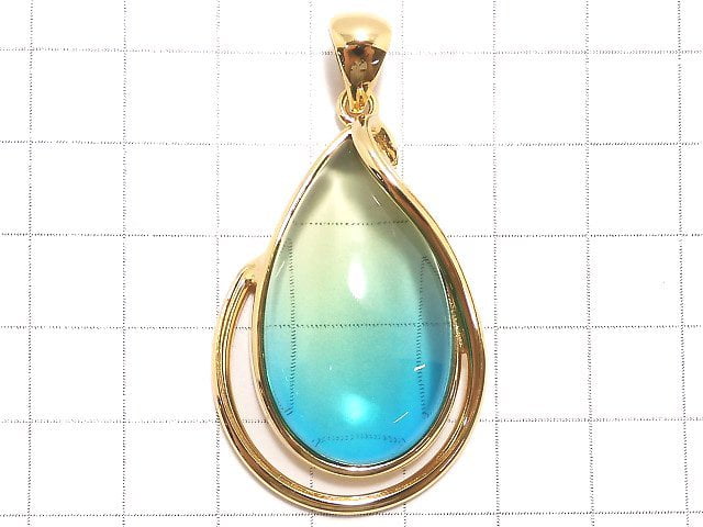 [Video][One of a kind] Blue color Amber Pendant 18KGP NO.105