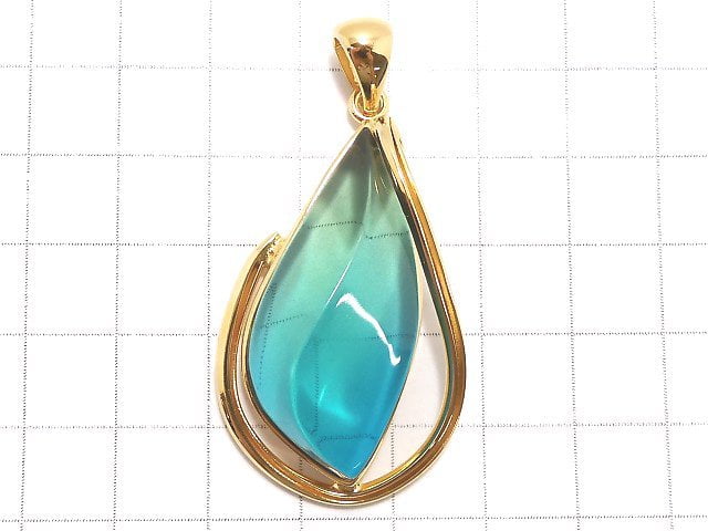 [Video][One of a kind] Blue color Amber Pendant 18KGP NO.107