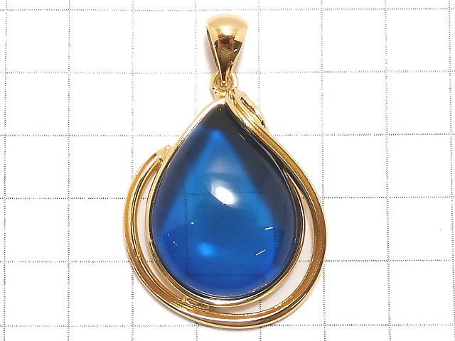 [Video][One of a kind] Blue color Amber Pendant 18KGP NO.113