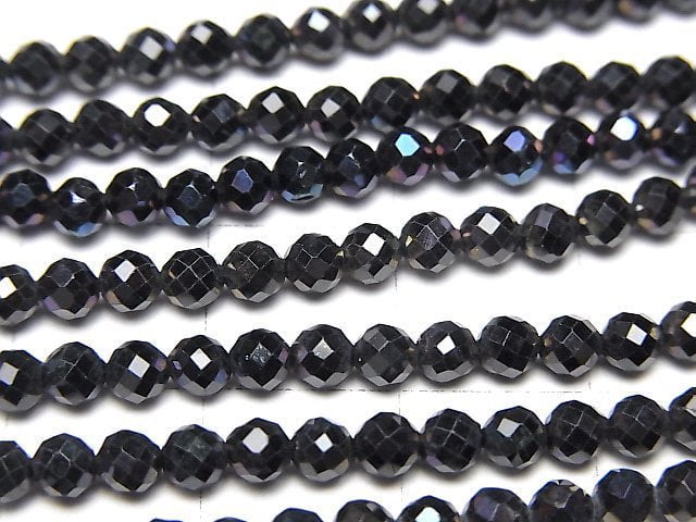 [Video] High Quality! Black Spinel AAA Faceted Round 3mm coating 1strand beads (aprx.15inch/37cm)