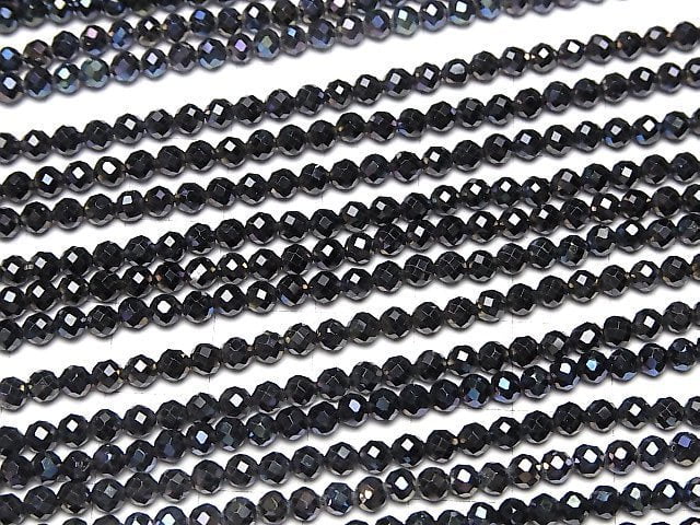 [Video] High Quality! Black Spinel AAA Faceted Round 3mm coating 1strand beads (aprx.15inch/37cm)