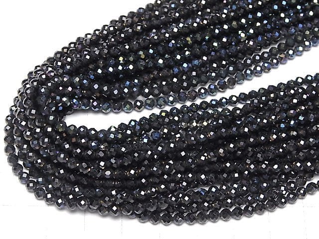 [Video] High Quality! Black Spinel AAA Faceted Round 3mm coating 1strand beads (aprx.15inch/37cm)