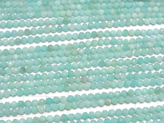 [Video] High Quality! Peruvian Amazonite AA Faceted Round 3mm 1strand beads (aprx.15inch/37cm)