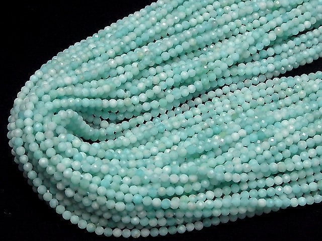 [Video] High Quality! Peruvian Amazonite AA Faceted Round 3mm 1strand beads (aprx.15inch/37cm)