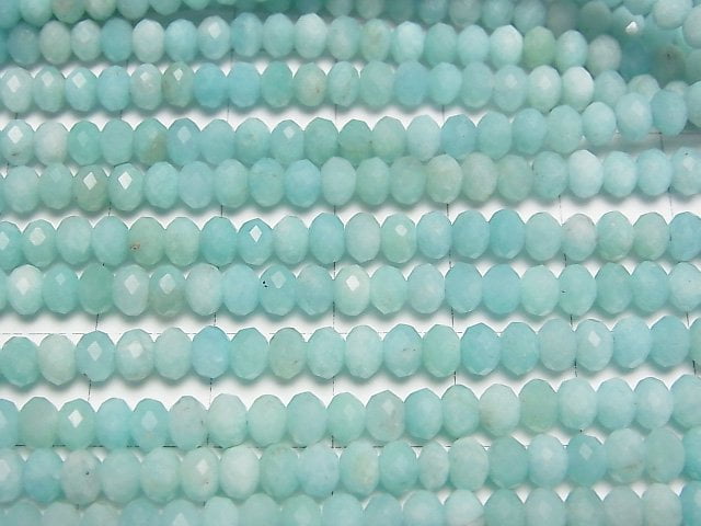 [Video] High Quality! Peruvian Amazonite AA Faceted Button Rondelle 4x4x3 1strand beads (aprx.15inch/37cm)