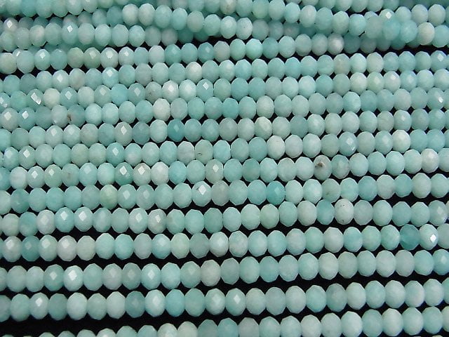 [Video] High Quality! Peruvian Amazonite AA Faceted Button Rondelle 4x4x3 1strand beads (aprx.15inch/37cm)