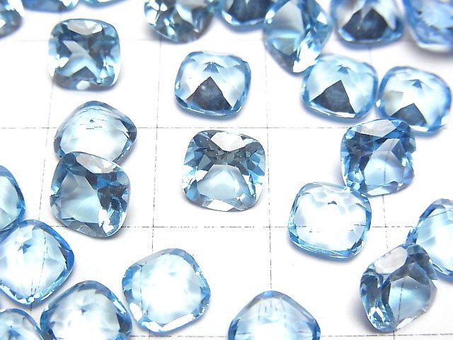 [Video]High Quality Swiss Blue Topaz AAA Loose stone Square Faceted 7x7mm 2pcs