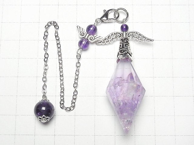 [Video]Amethyst AA++ Pendulum 65x19x19mm with chain silver color 1pc