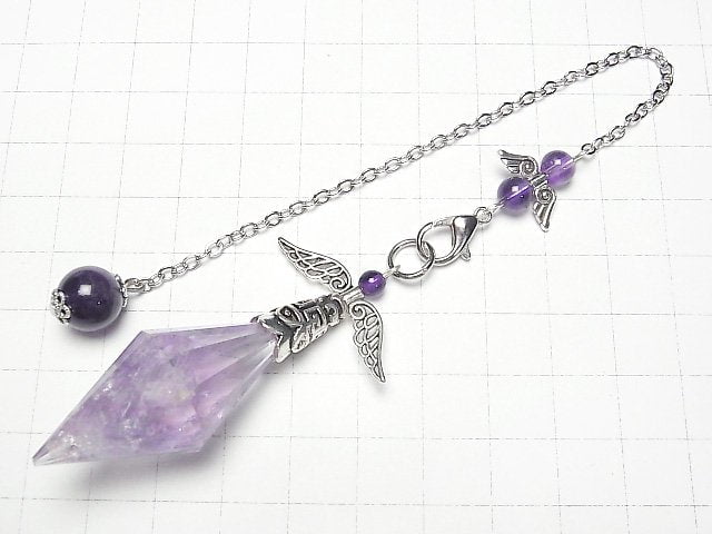 [Video]Amethyst AA++ Pendulum 65x19x19mm with chain silver color 1pc