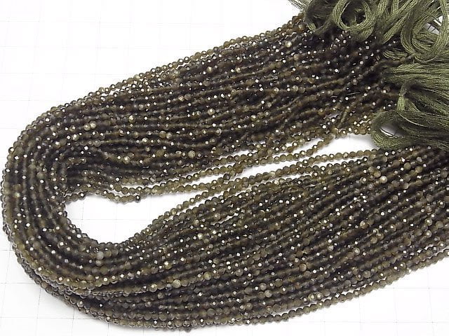 [Video] High Quality! Golden Obsidian Faceted Round 2mm 1strand beads (aprx.12inch/30cm)