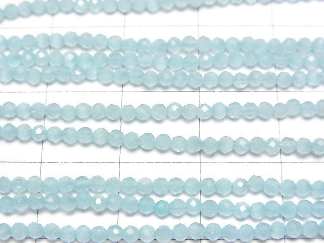 [Video] High Quality! Light blue color Jade Faceted Round 2mm 1strand beads (aprx.12inch/29cm)