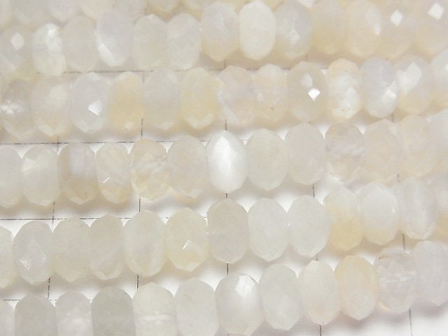 [Video] High Quality! White Moonstone AA++ Faceted Button Roundel 7x7x4mm half or 1strand beads (aprx.15inch/38cm)