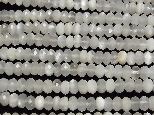 [Video] High Quality! White Moonstone AA++ Faceted Button Rondelle 7x7x4mm half or 1strand beads (aprx.15inch/38cm)