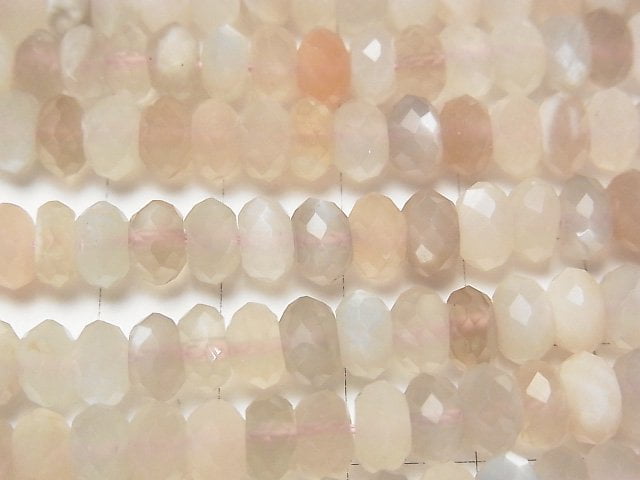 [Video] High Quality! Multi color Moonstone AA++ Faceted Button Rondelle 7x7x4mm half or 1strand beads (aprx.15inch/38cm)