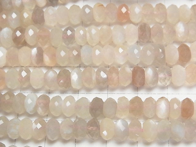 [Video] High Quality! Multi color Moonstone AA++ Faceted Button Rondelle 7x7x4mm half or 1strand beads (aprx.15inch/38cm)