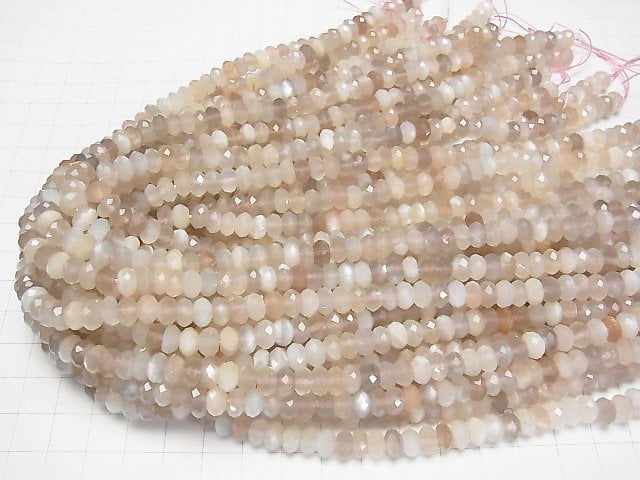[Video] High Quality! Multi color Moonstone AA++ Faceted Button Rondelle 7x7x4mm half or 1strand beads (aprx.15inch/38cm)
