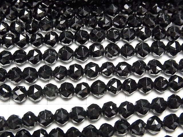 [Video] High Quality! Black Tourmaline AAA- Star Faceted Round 4mm 1strand beads (aprx.15inch/37cm)