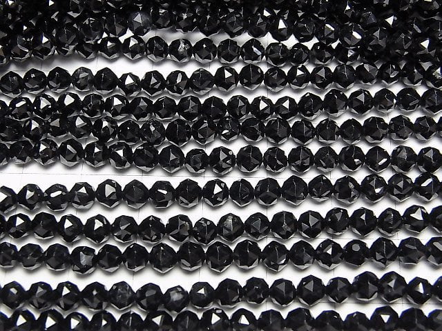 [Video] High Quality! Black Tourmaline AAA- Star Faceted Round 4mm 1strand beads (aprx.15inch/37cm)