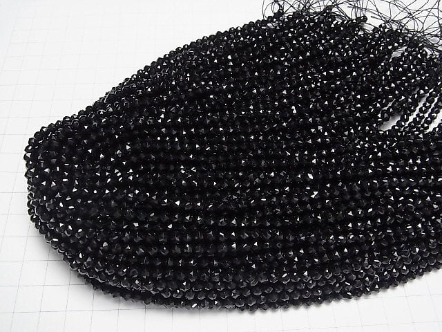 [Video] High Quality! Black Tourmaline AAA- Star Faceted Round 4mm 1strand beads (aprx.15inch/37cm)